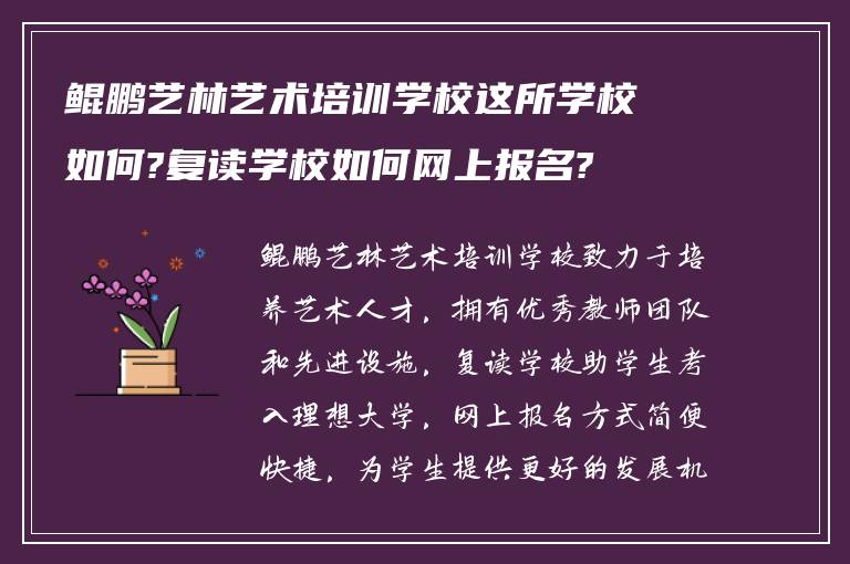 鲲鹏艺林艺术培训学校这所学校如何?复读学校如何网上报名?