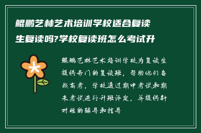 鲲鹏艺林艺术培训学校适合复读生复读吗?学校复读班怎么考试升班?