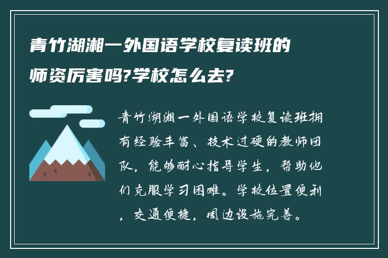 青竹湖湘一外国语学校复读班的师资厉害吗?学校怎么去?