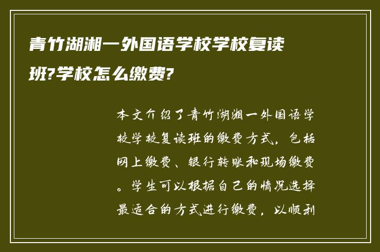 青竹湖湘一外国语学校学校复读班?学校怎么缴费?