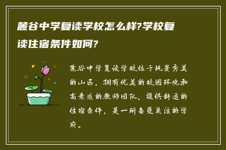 麓谷中学复读学校怎么样?学校复读住宿条件如何?