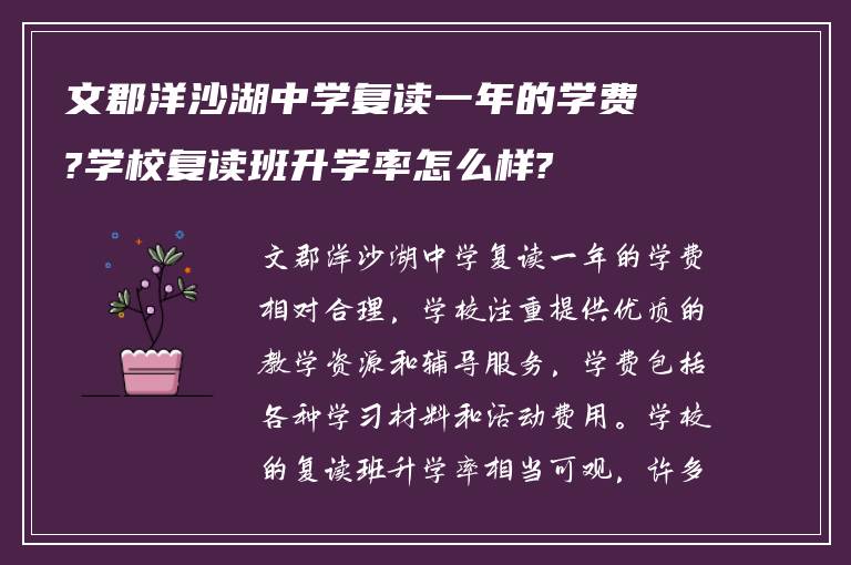 文郡洋沙湖中学复读一年的学费?学校复读班升学率怎么样?