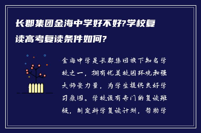 长郡集团金海中学好不好?学校复读高考复读条件如何?