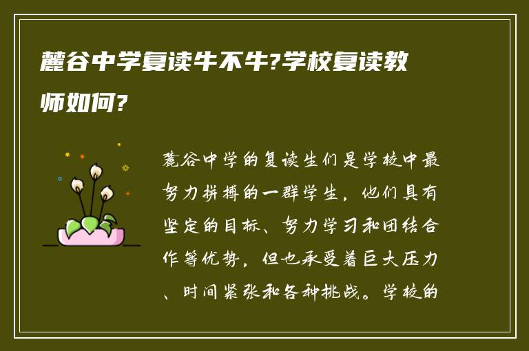 麓谷中学复读牛不牛?学校复读教师如何?