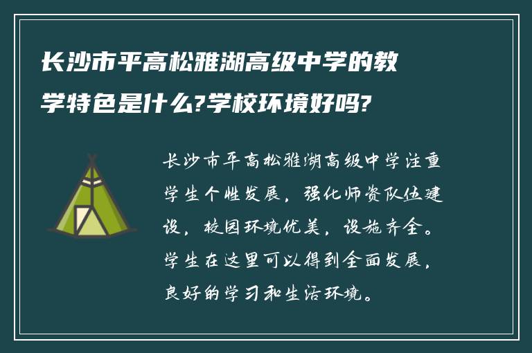 长沙市平高松雅湖高级中学的教学特色是什么?学校环境好吗?