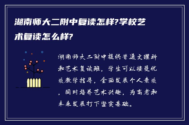 湖南师大二附中复读怎样?学校艺术复读怎么样?