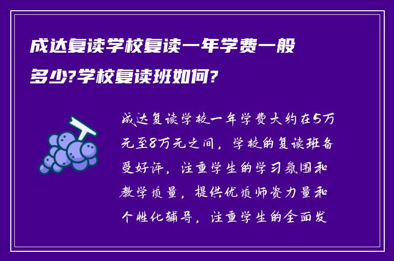 成达复读学校复读一年学费一般多少?学校复读班如何?