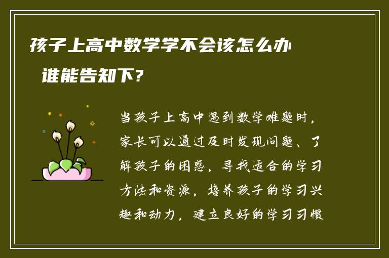 孩子上高中数学学不会该怎么办 谁能告知下?