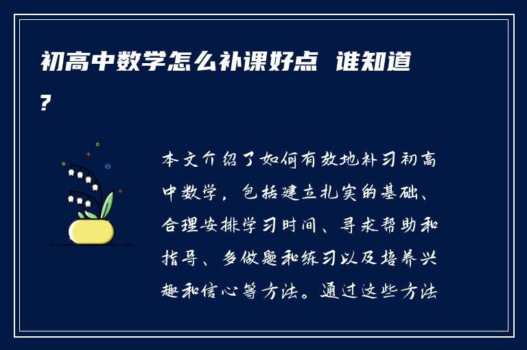 初高中数学怎么补课好点 谁知道?