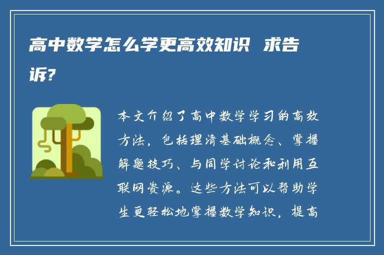 高中数学怎么学更高效知识 求告诉?