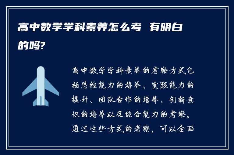 高中数学学科素养怎么考 有明白的吗?