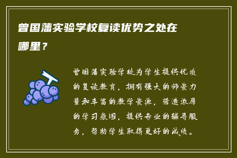 曾国藩实验学校复读优势之处在哪里？