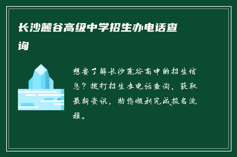 长沙麓谷高级中学招生办电话查询