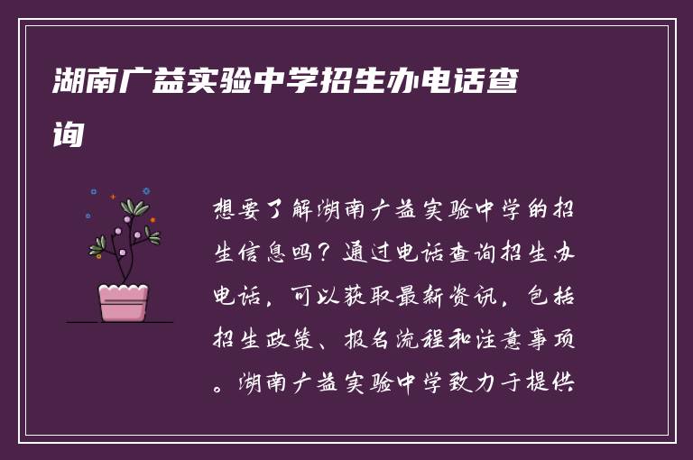 湖南广益实验中学招生办电话查询