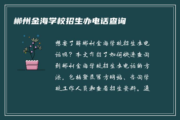 郴州金海学校招生办电话查询