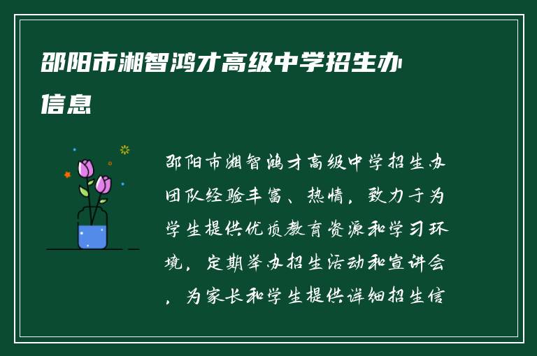 邵阳市湘智鸿才高级中学招生办信息