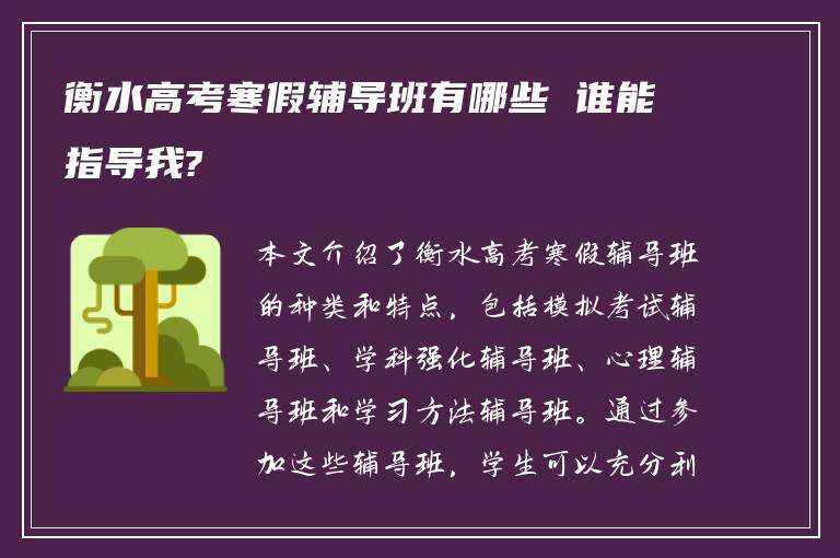 衡水高考寒假辅导班有哪些 谁能指导我?