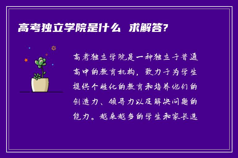 高考独立学院是什么 求解答?