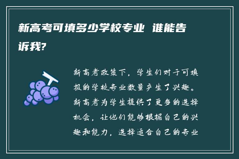 新高考可填多少学校专业 谁能告诉我?