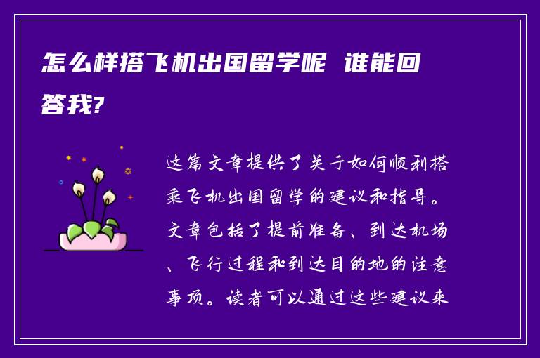 怎么样搭飞机出国留学呢 谁能回答我?