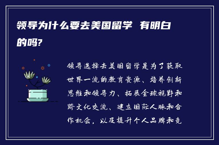 领导为什么要去美国留学 有明白的吗?