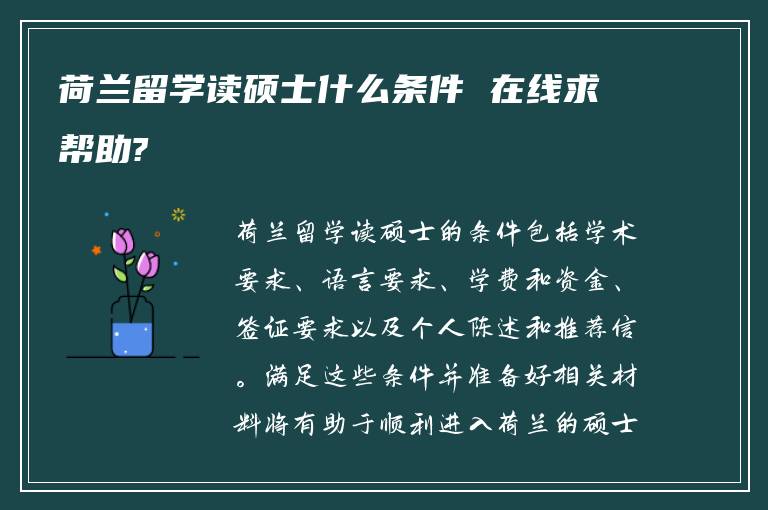 荷兰留学读硕士什么条件 在线求帮助?