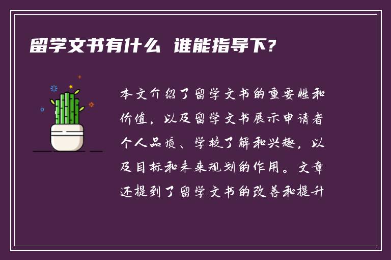 留学文书有什么 谁能指导下?