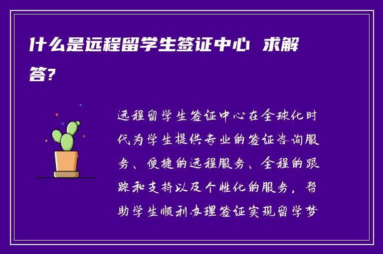 什么是远程留学生签证中心 求解答?