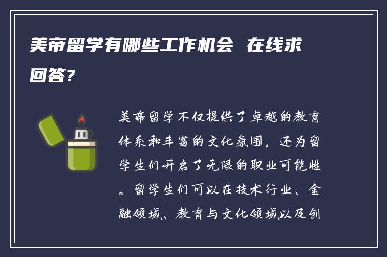 美帝留学有哪些工作机会 在线求回答?