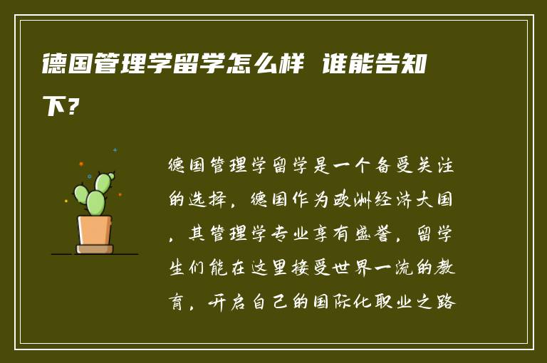 德国管理学留学怎么样 谁能告知下?