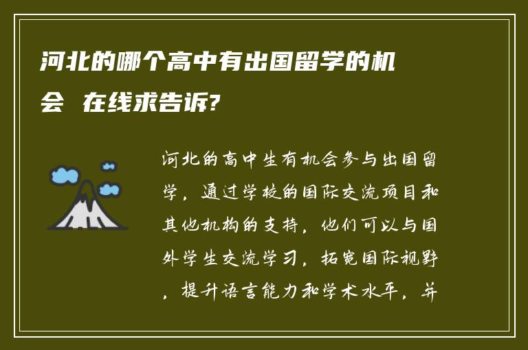 河北的哪个高中有出国留学的机会 在线求告诉?