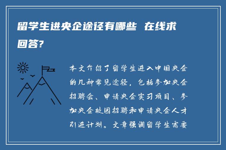 留学生进央企途径有哪些 在线求回答?