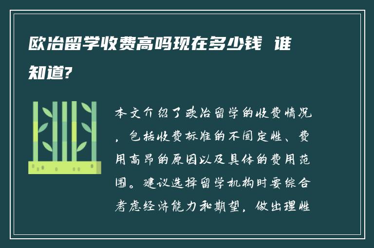 欧冶留学收费高吗现在多少钱 谁知道?