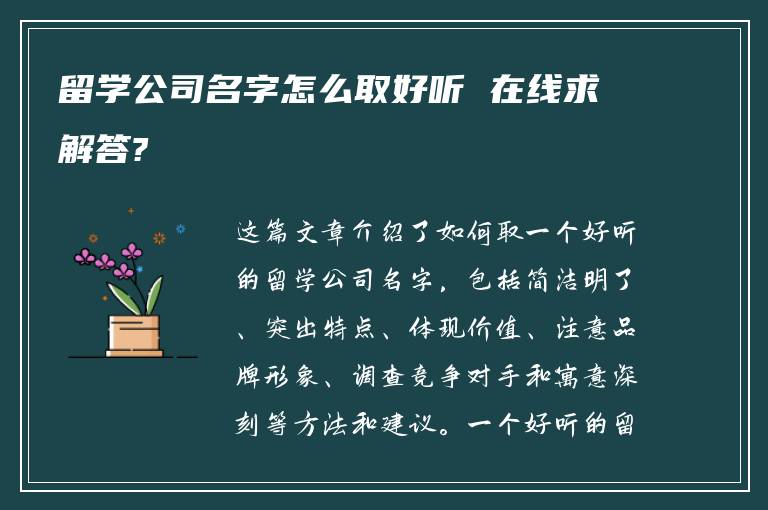 留学公司名字怎么取好听 在线求解答?