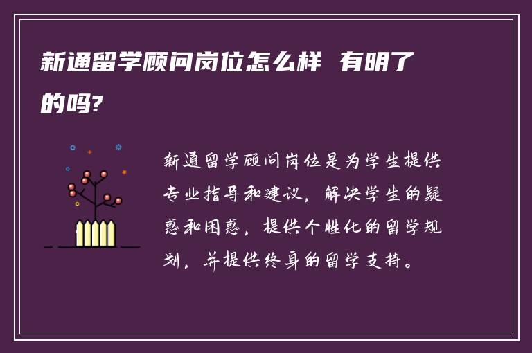 新通留学顾问岗位怎么样 有明了的吗?