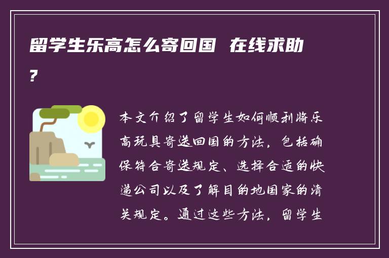 留学生乐高怎么寄回国 在线求助?