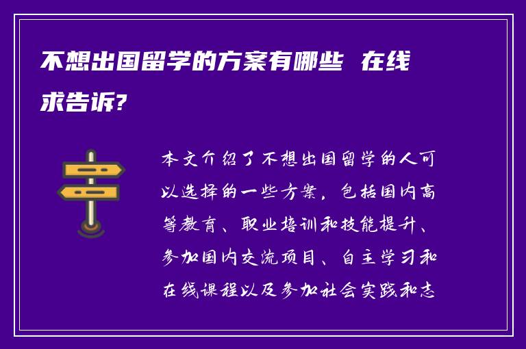 不想出国留学的方案有哪些 在线求告诉?