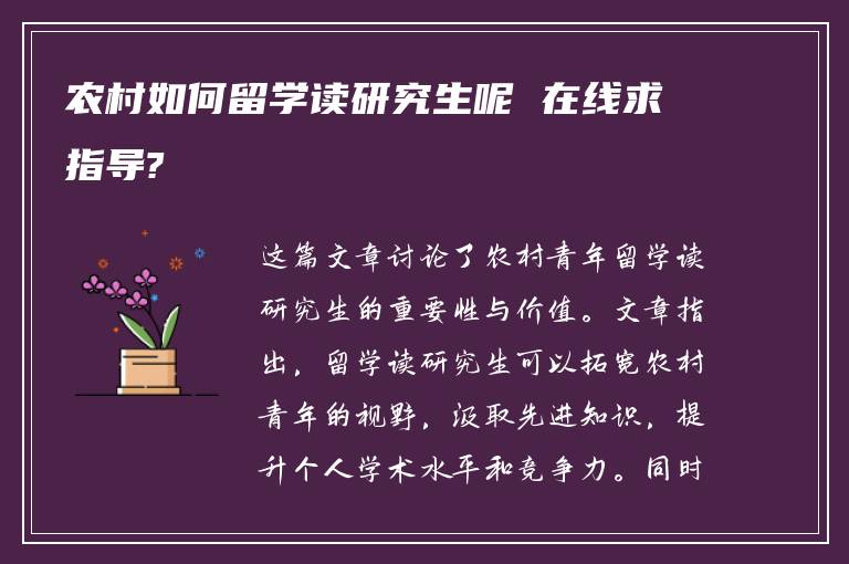 农村如何留学读研究生呢 在线求指导?