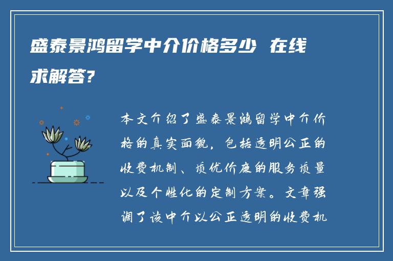 盛泰景鸿留学中介价格多少 在线求解答?