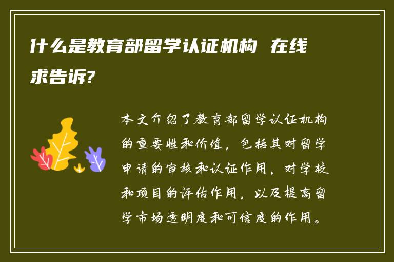 什么是教育部留学认证机构 在线求告诉?