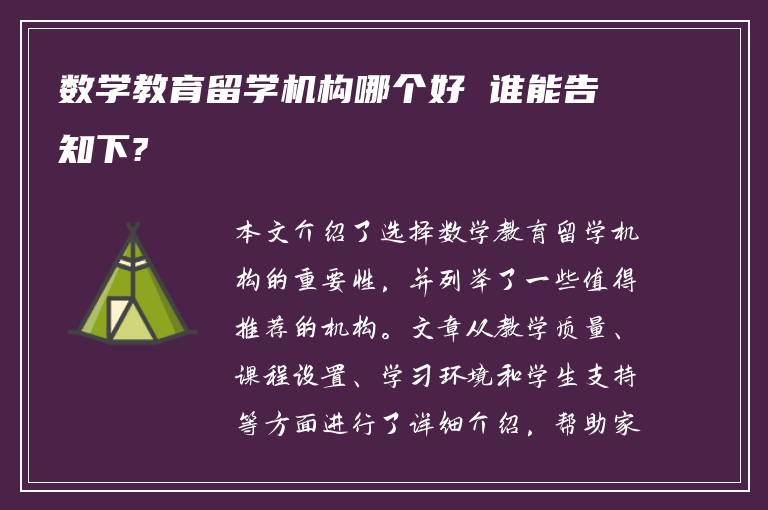 数学教育留学机构哪个好 谁能告知下?