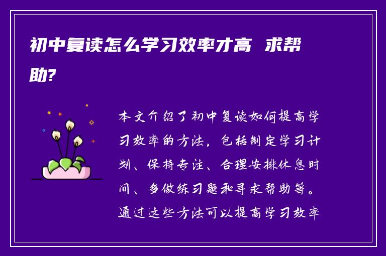 初中复读怎么学习效率才高 求帮助?