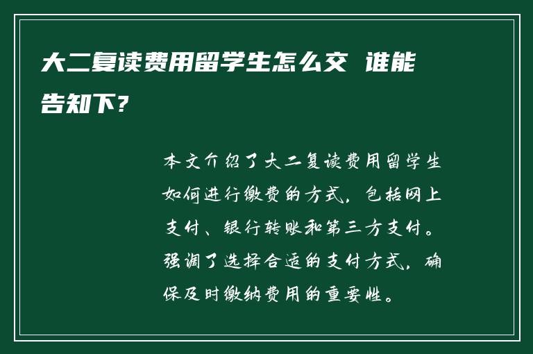 大二复读费用留学生怎么交 谁能告知下?