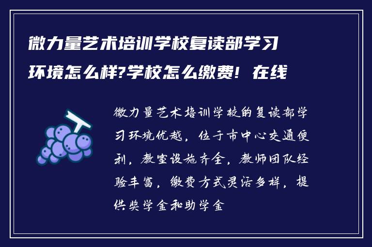 微力量艺术培训学校复读部学习环境怎么样?学校怎么缴费! 在线求指导?