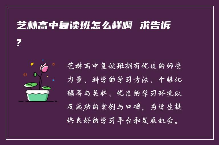 艺林高中复读班怎么样啊 求告诉?