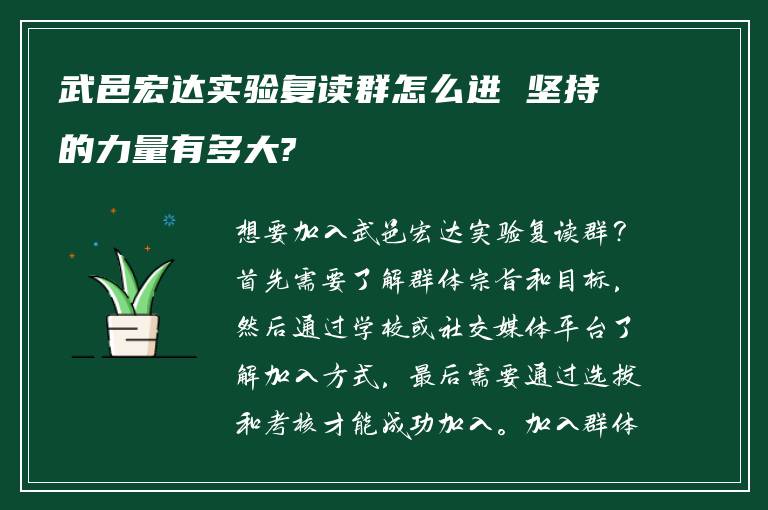 武邑宏达实验复读群怎么进 坚持的力量有多大?