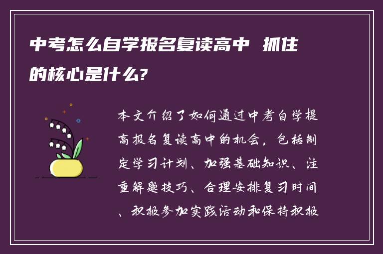 中考怎么自学报名复读高中 抓住的核心是什么?