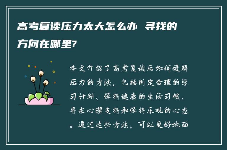 高考复读压力太大怎么办 寻找的方向在哪里?