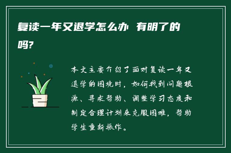 复读一年又退学怎么办 有明了的吗?