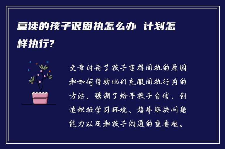 复读的孩子很固执怎么办 计划怎样执行?